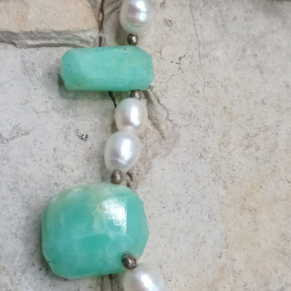 Bohemian Green Chrysoprase Gemstone and Freshwater Pearls necklace - Picture 5 of 9